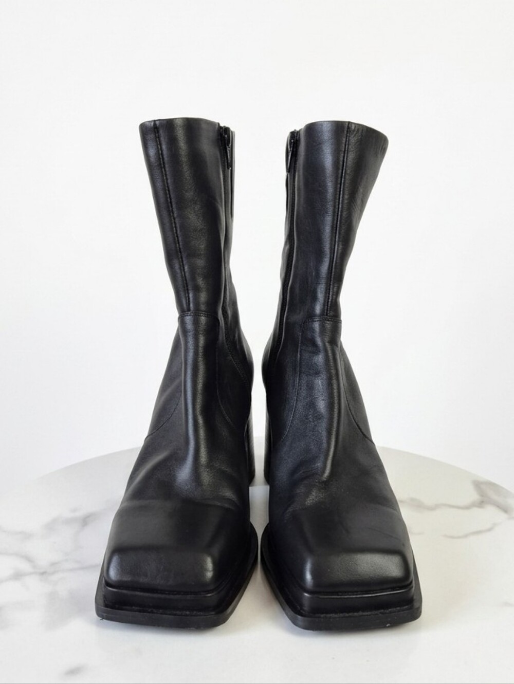 Mango Black Square-Toe Heeled Boots - Size 41